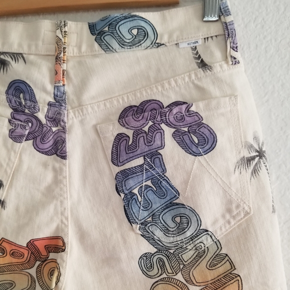 MOTHER The Tomcat Los Angeles Printed Denim Shorts Size 26 Cream Beige - Picture 4 of 10